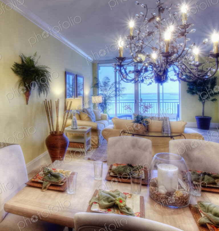 Condominium Interior, a living and dining area, in a luxury apartment, with an ocean view.