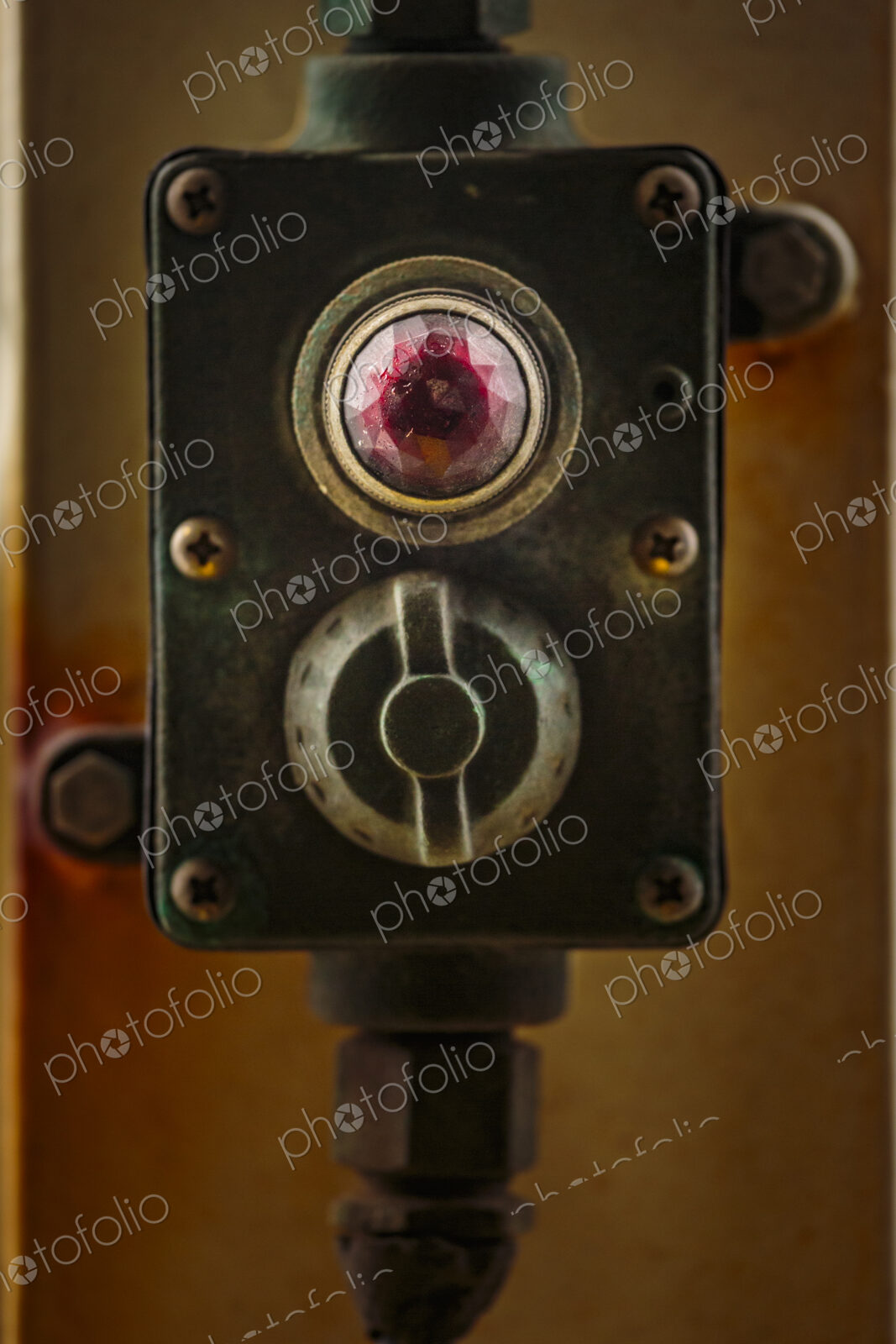 Controller, a light and a movable dial on a metal box on the Walla Walla Ferry,…