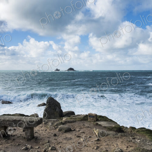 Cot Valley and coastline at Porth Nanven Cove and the Brisons Rocks offshore on the… Cot Valley and coastline at Porth Nanven Cove and the Brisons Rocks offshore on the…
