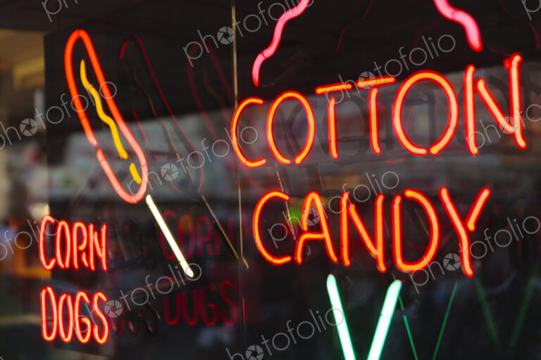 Cotton Candy and Corn Dog neon signs, USA