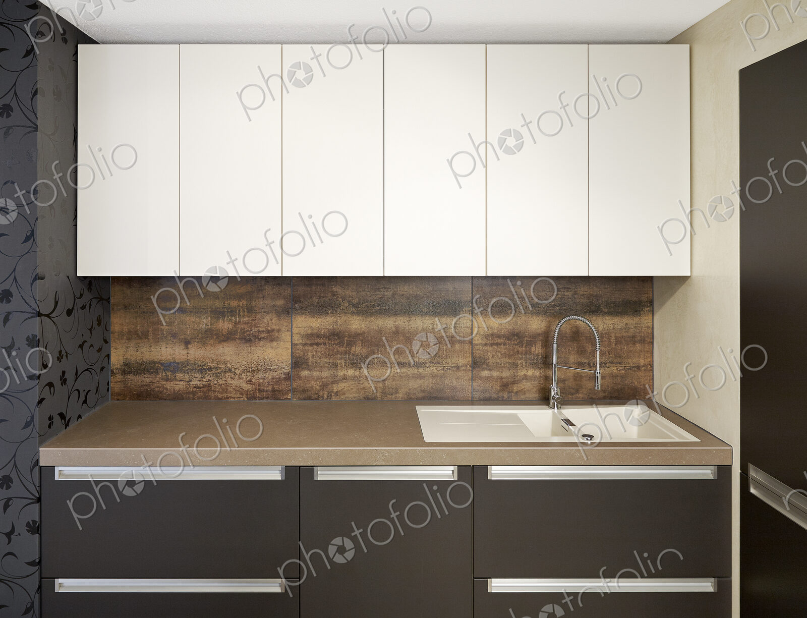Counter and cabinets in modern kitchen