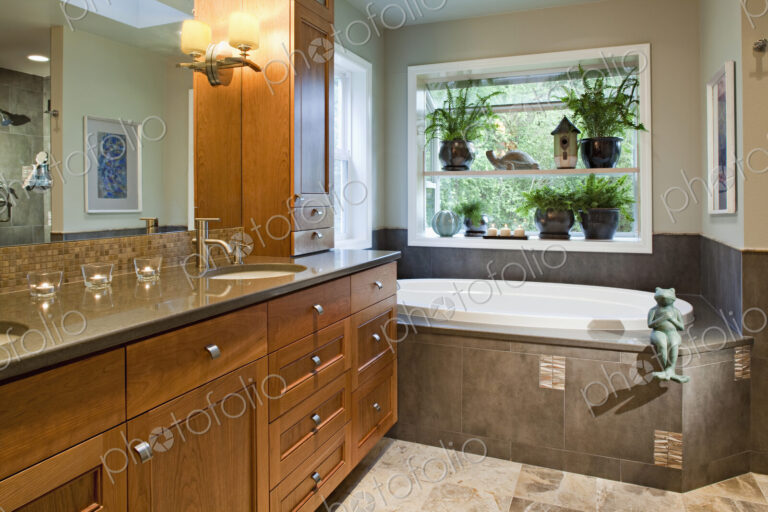 Counter top and bathtub in modern bathroom