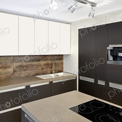 Counters and cabinets in modern kitchen