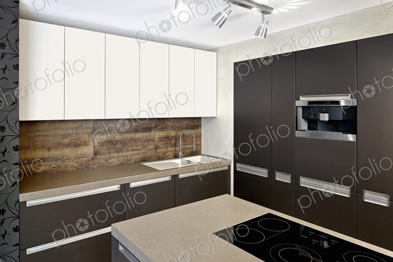 Counters and cabinets in modern kitchen