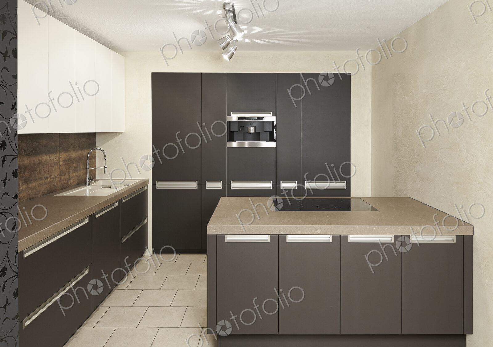 Counters and cabinets in modern kitchen