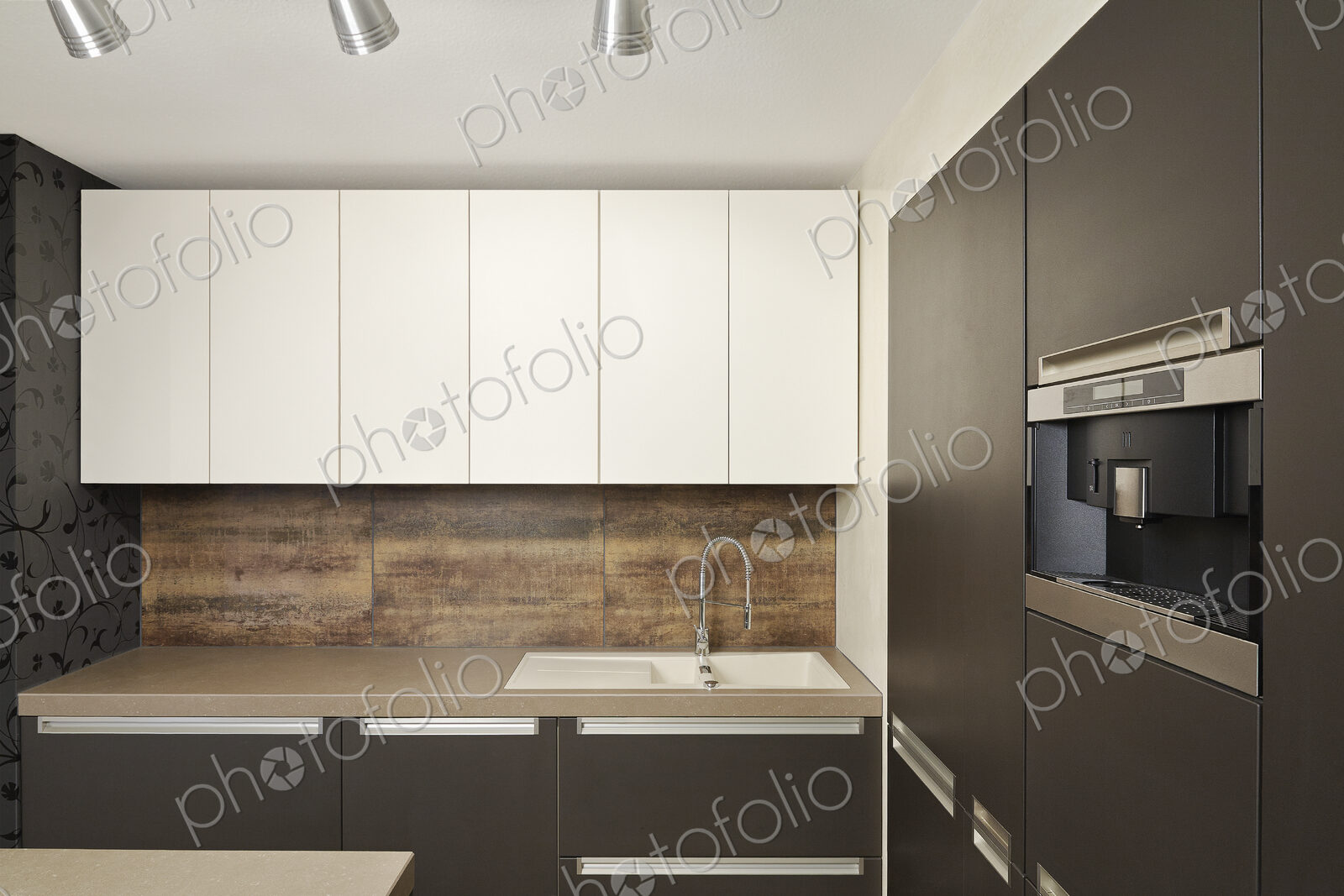 Counters and cabinets in modern kitchen