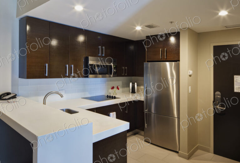 Counters and cabinets in modern kitchen