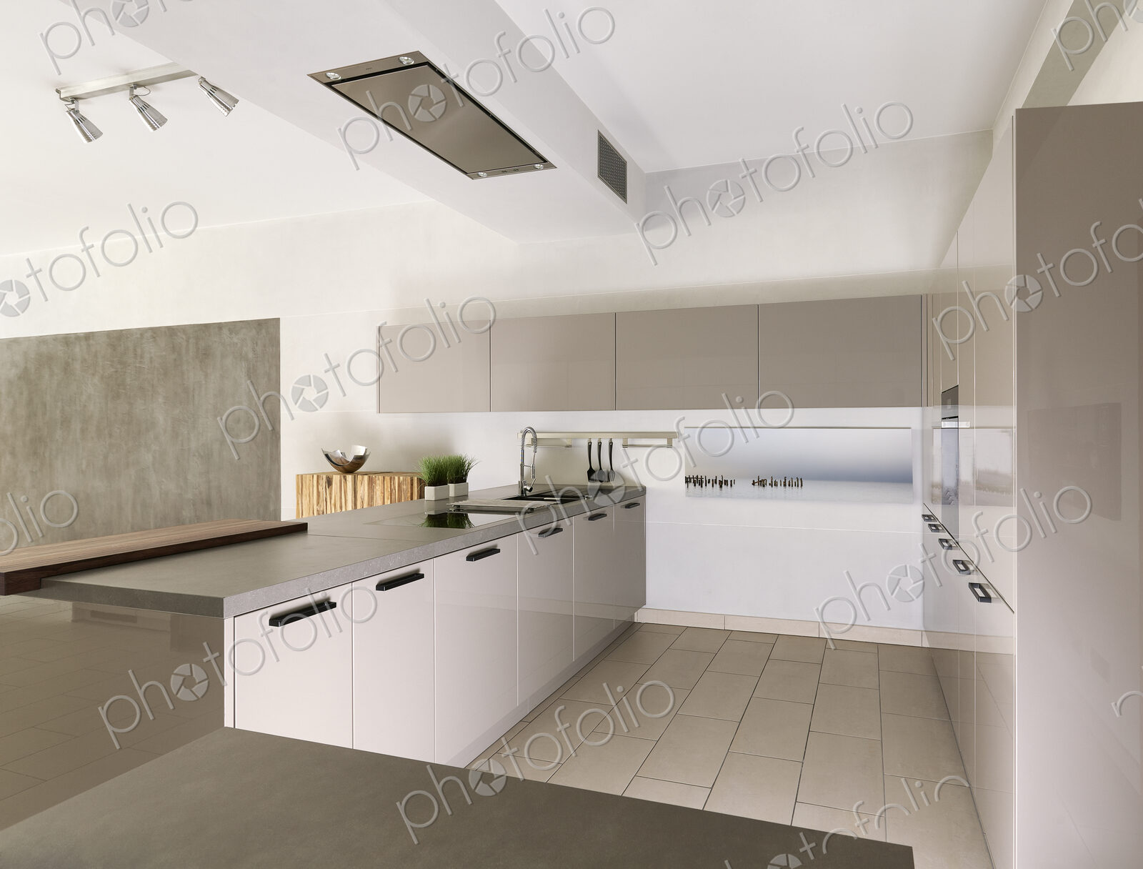 Countertop and cabinets in modern kitchen