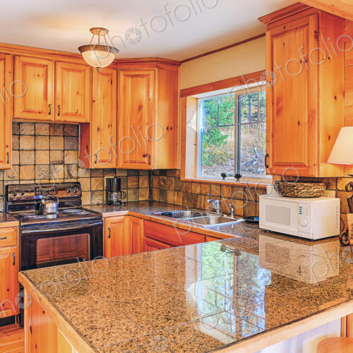 Countertops and cabinets in rustic kitchen