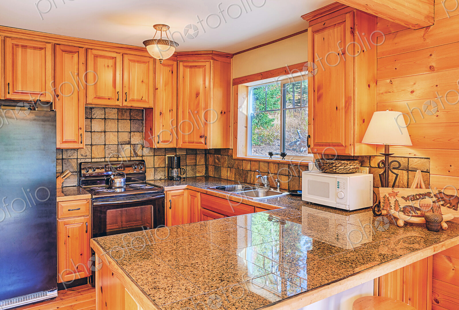 Countertops and cabinets in rustic kitchen