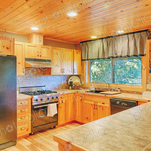 Countertops and cabinets in rustic kitchen