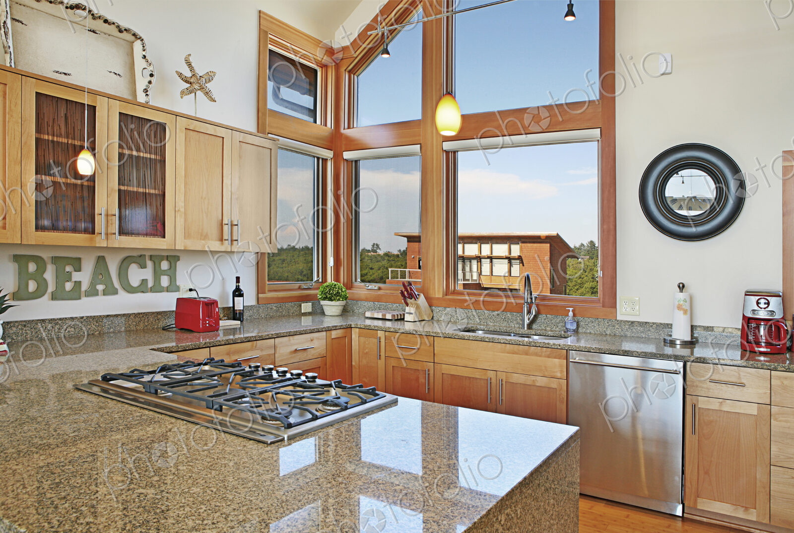 Countertops and windows in modern kitchen