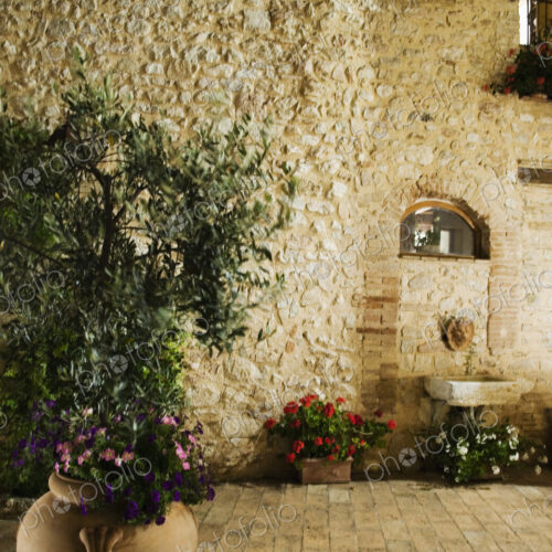 Courtyard and Stone House Exterior
