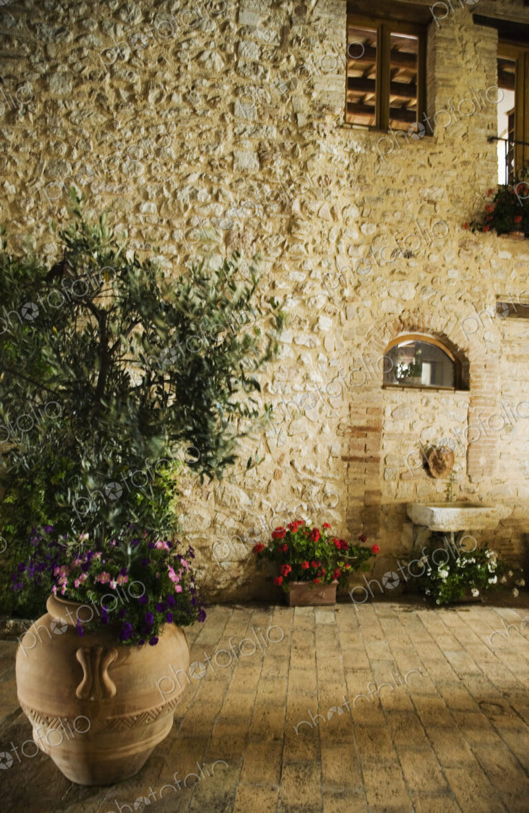 Courtyard and Stone House Exterior