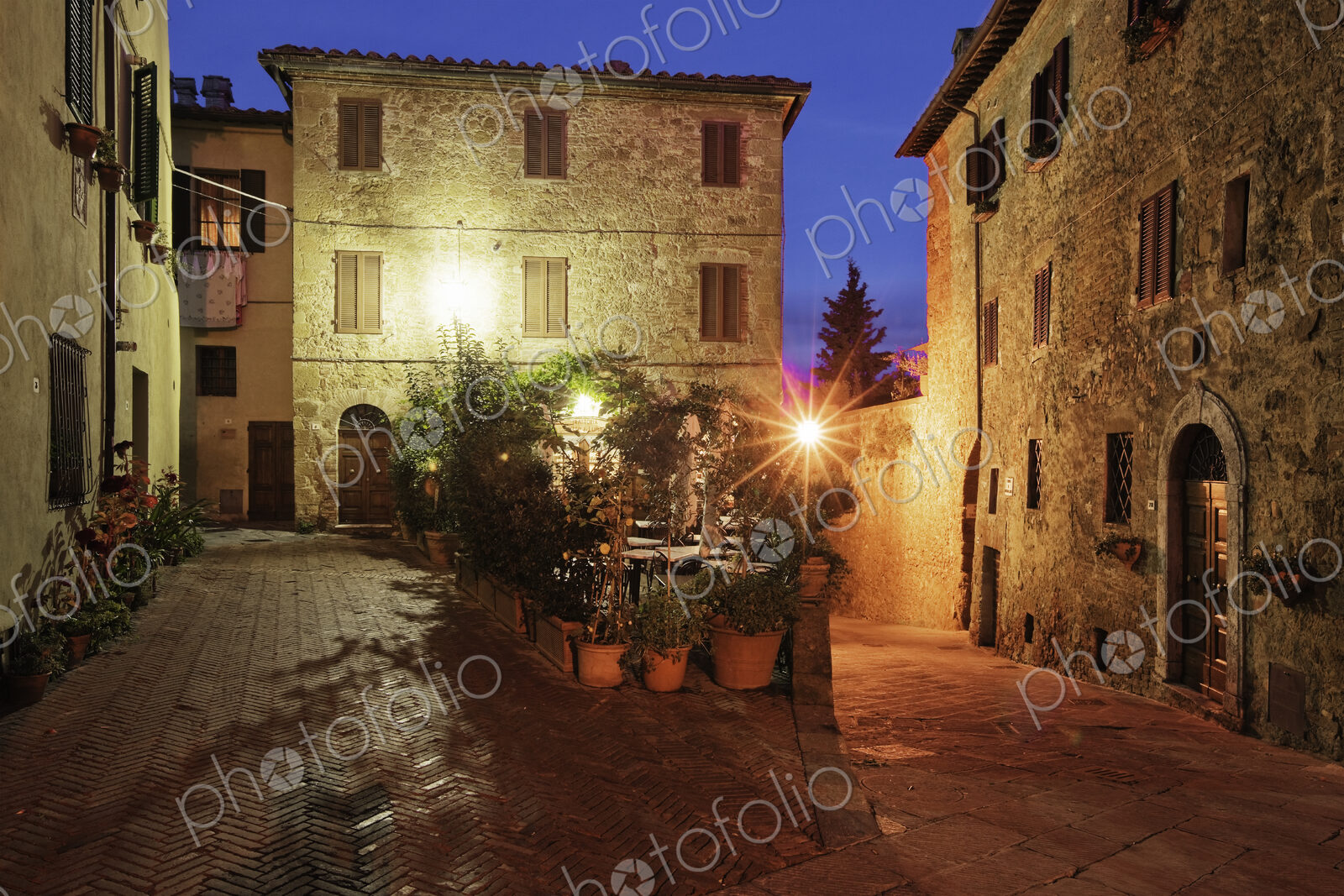 Courtyard in Pienza at Dusk