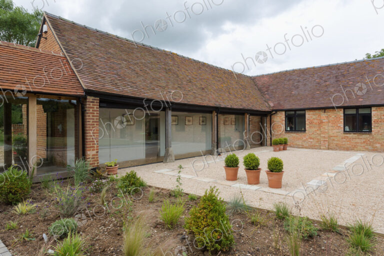 Courtyard of converted barn home
