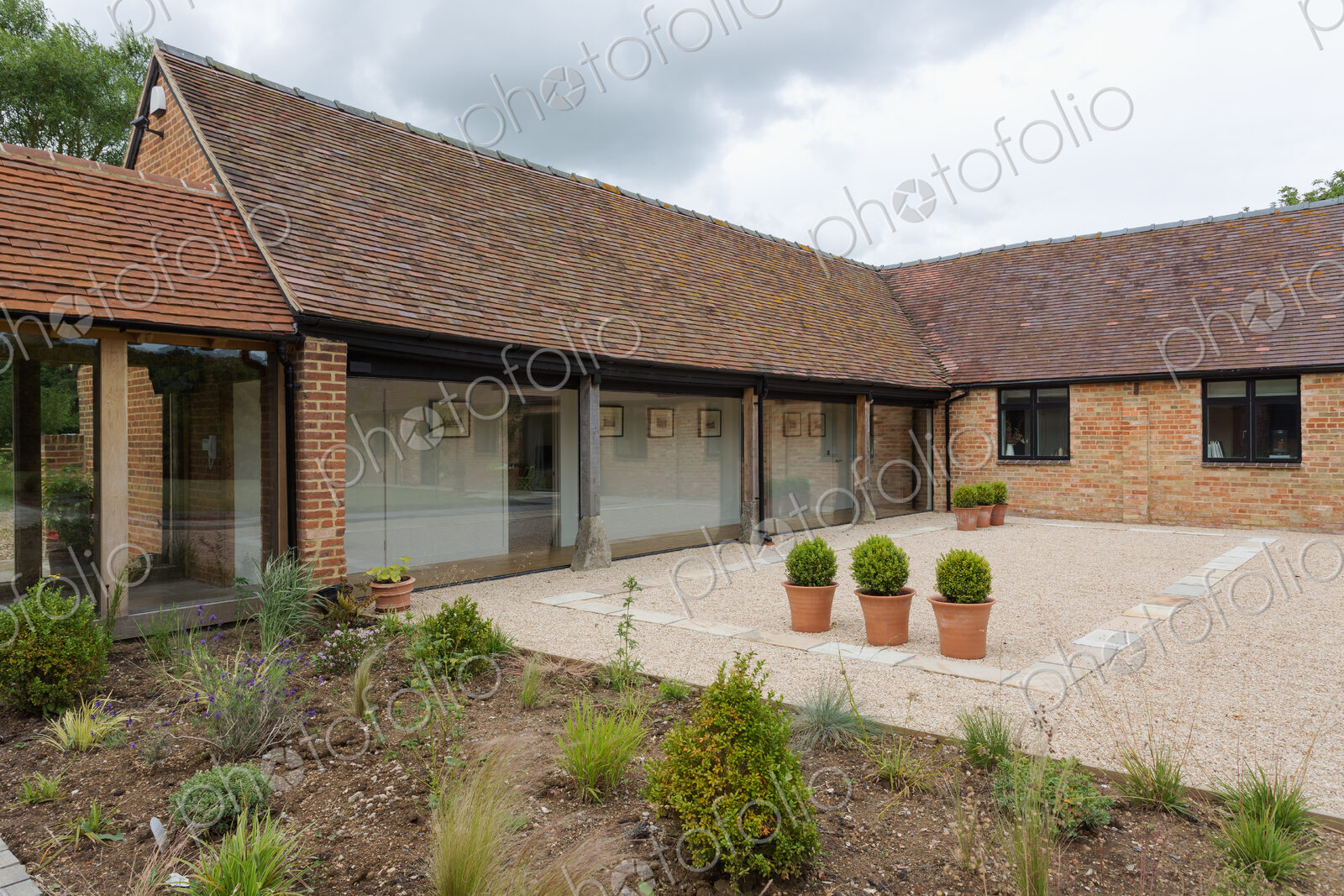 Courtyard of converted barn home