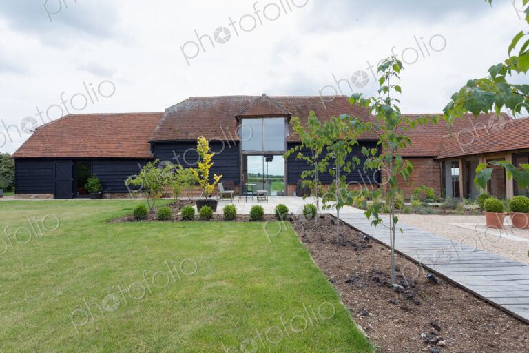 Courtyard of converted barn home