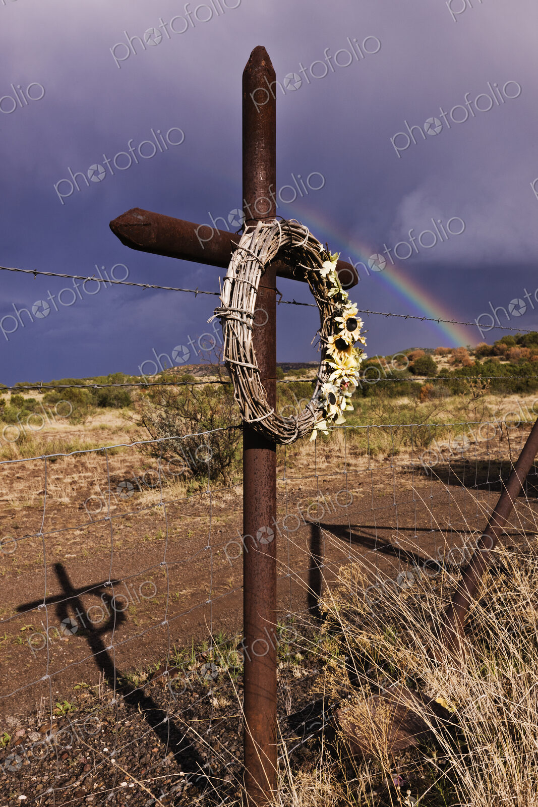Cross and Wreath on a Fence Post
