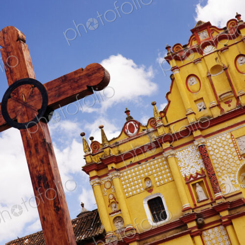 Cross in front of Cathedral of San Cristobal de las Casas, Chiapas, Mexico