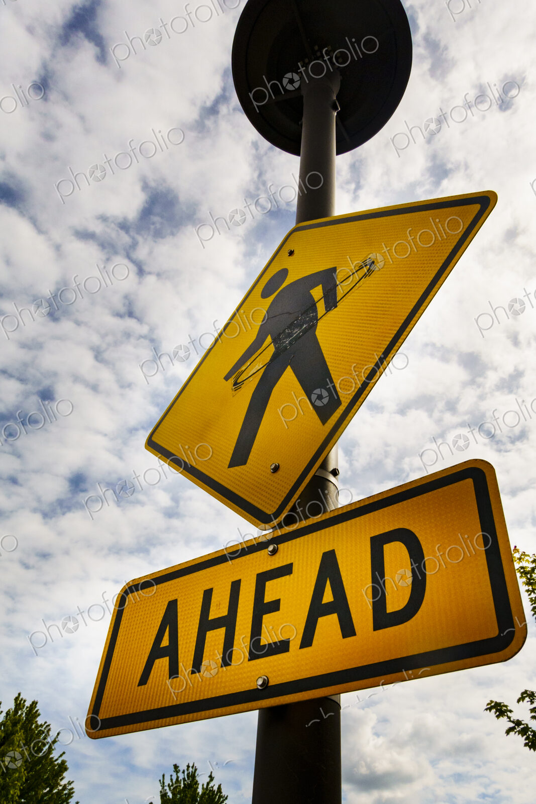 Crosswalk sign with hoola hoop drawn around figure, Spokane, WA USA