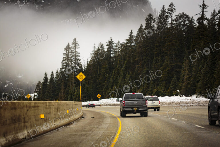 Curvy mountain highway along Interstate 90 at Snoqualmie Pass