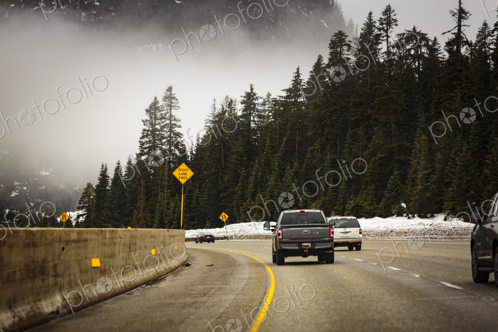 Curvy mountain highway along Interstate 90 at Snoqualmie Pass