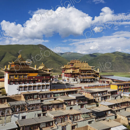 Dajin Temple and Monks Residences on a hillside in Kagongxiang, Sichuan Province, Kham…