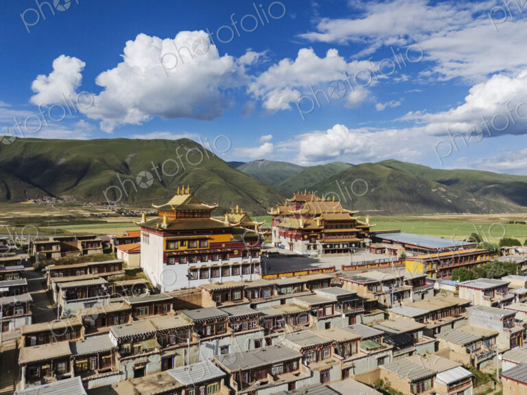 Dajin Temple and Monks Residences on a hillside in Kagongxiang, Sichuan Province, Kham…