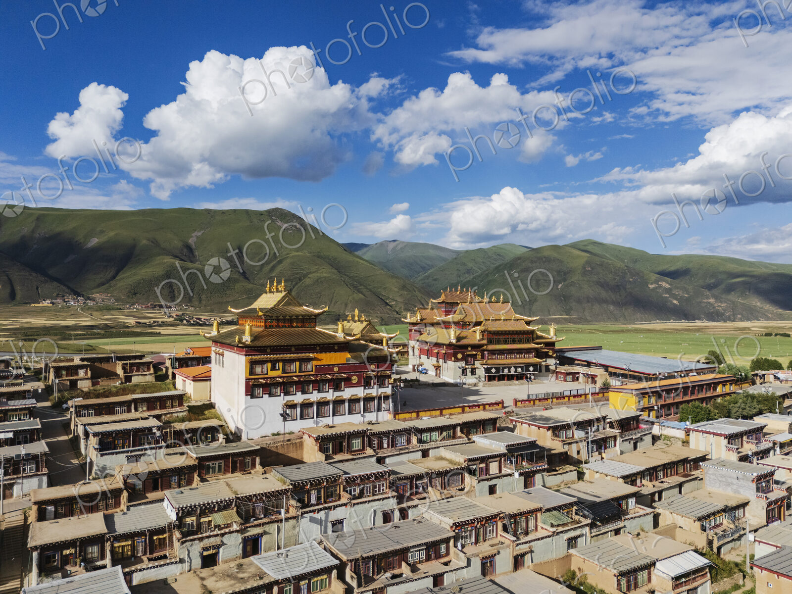 Dajin Temple and Monks Residences on a hillside in Kagongxiang, Sichuan Province, Kham…