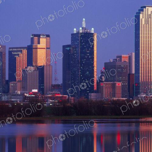 Dallas Skyline Reflected in Pond at Dusk Dallas Skyline Reflected in Pond at Dusk
