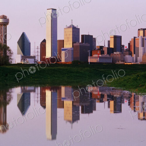 Dallas Skyline Reflected in Pond at Dusk Dallas Skyline Reflected in Pond at Dusk