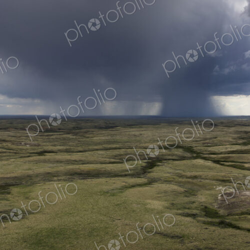 Dark storm clouds of over Grasslands National Park, Saskatchewan, Canada.