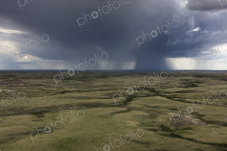Dark storm clouds of over Grasslands National Park, Saskatchewan, Canada.