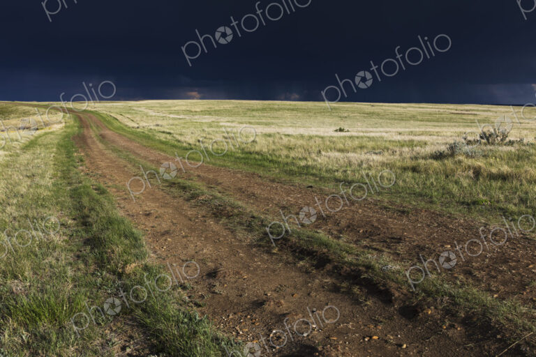 Dark storm clouds of over Grasslands National Park, Saskatchewan, Canada.
