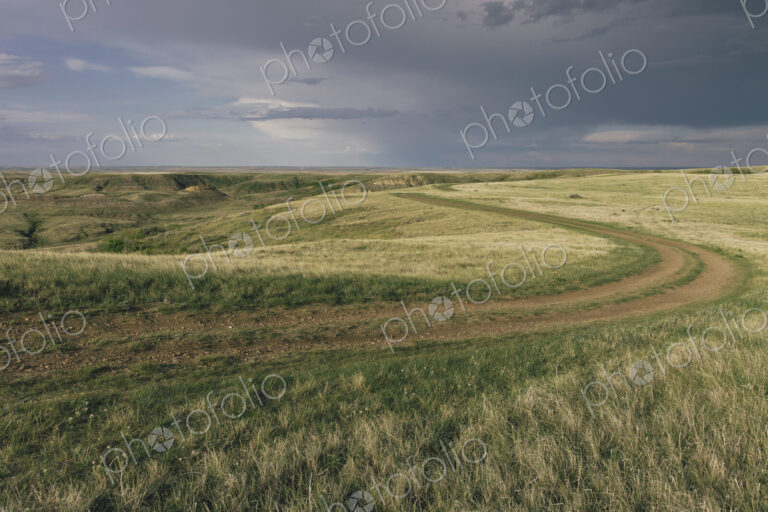 Dark storm clouds of over Grasslands National Park, Saskatchewan, Canada.