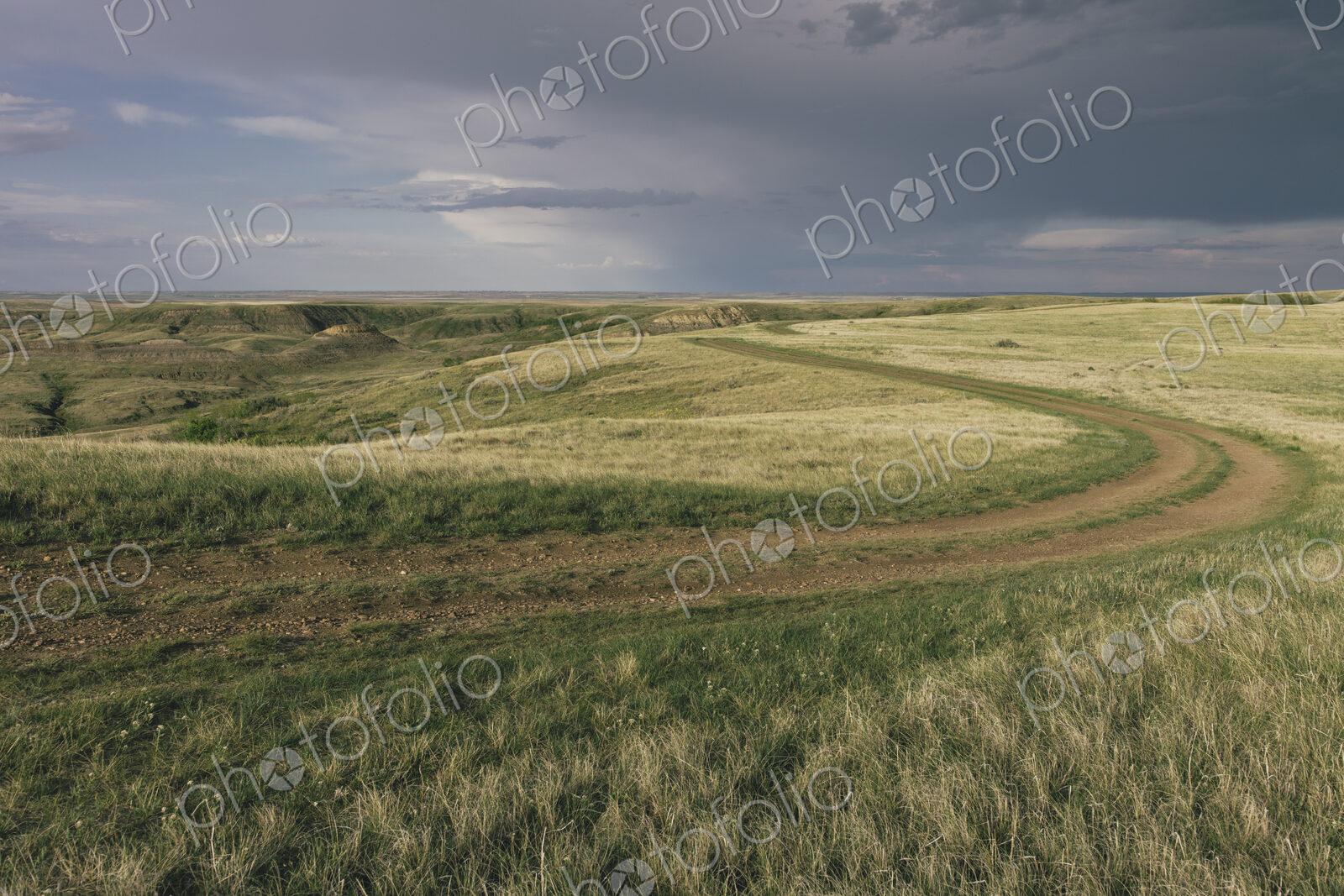 Dark storm clouds of over Grasslands National Park, Saskatchewan, Canada.