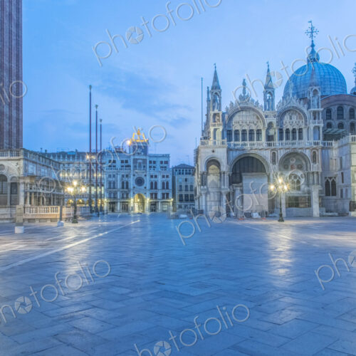 Dawn, Saint Mark's Square, Basilica San Marco, Piazza San Marco, historic buildings,…