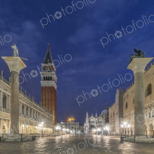 Dawn on the waterfront near Piazza San Marco, Campanile and Doge's palace, historic…