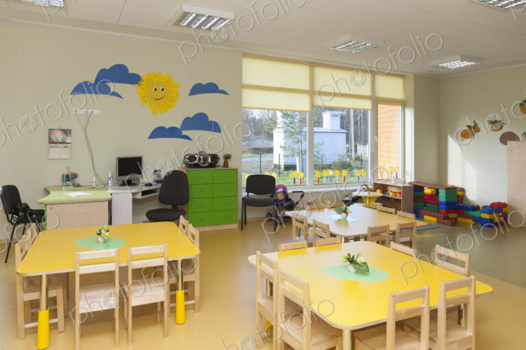 Day care nursery or pre-school kindergarten school, spacious interiors, classroom