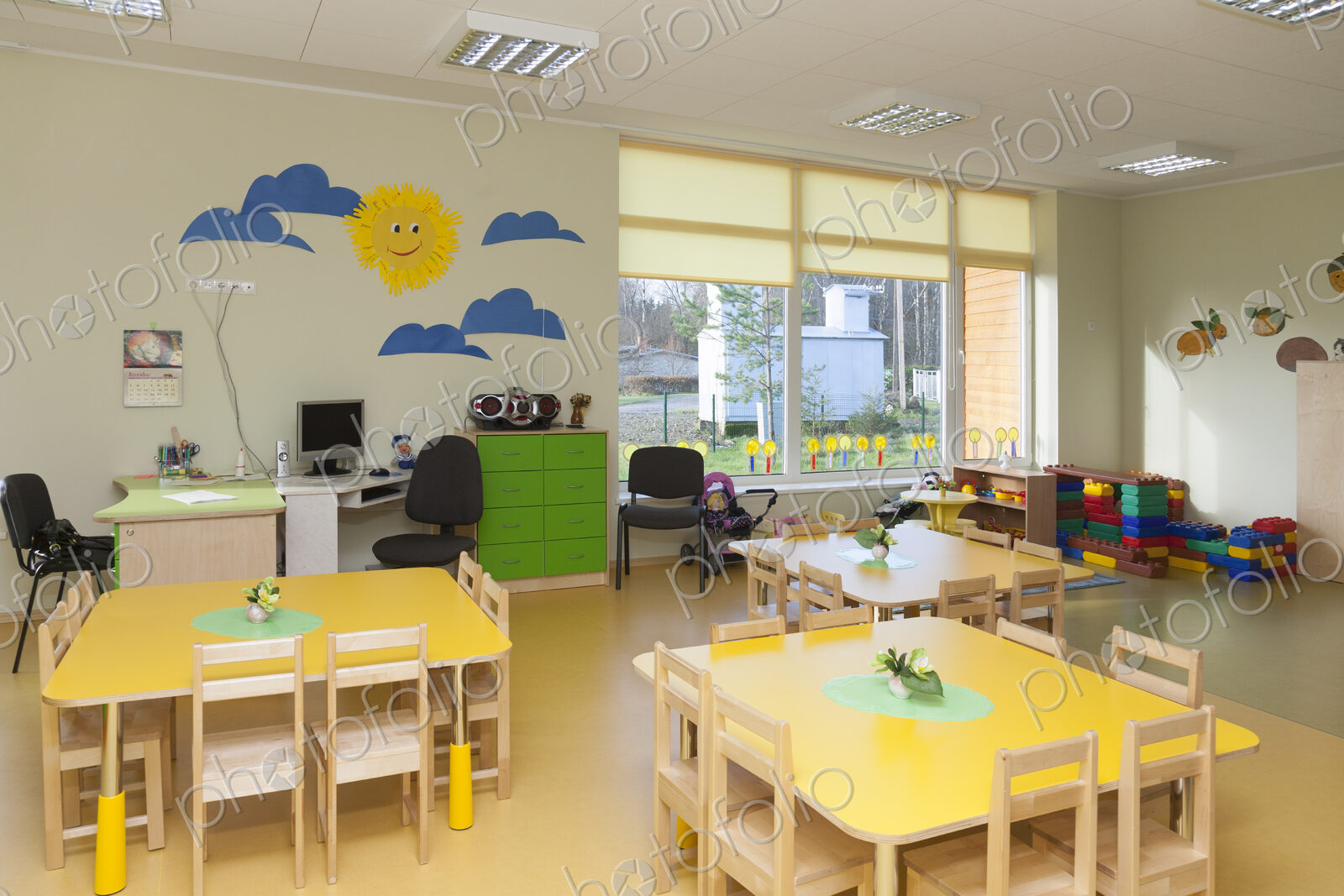 Day care nursery or pre-school kindergarten school, spacious interiors, classroom