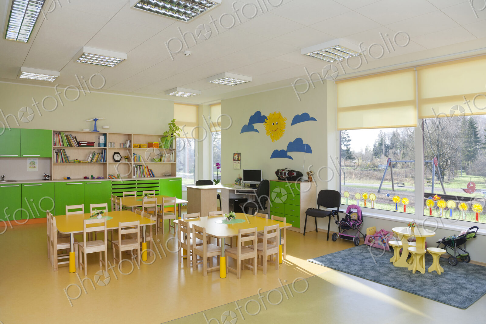 Day care nursery or pre-school kindergarten school, spacious interiors, classroom