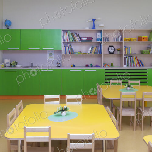 Day care nursery or pre-school kindergarten school, spacious interiors, classroom