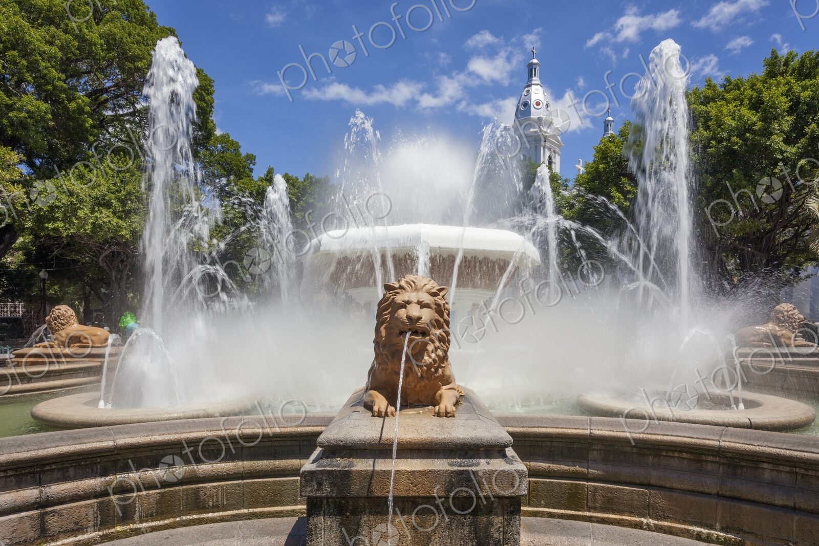 Daytime view of the Fountain of the Lions in Plaza Las Delicias, Ponce, Puerto Rico.…