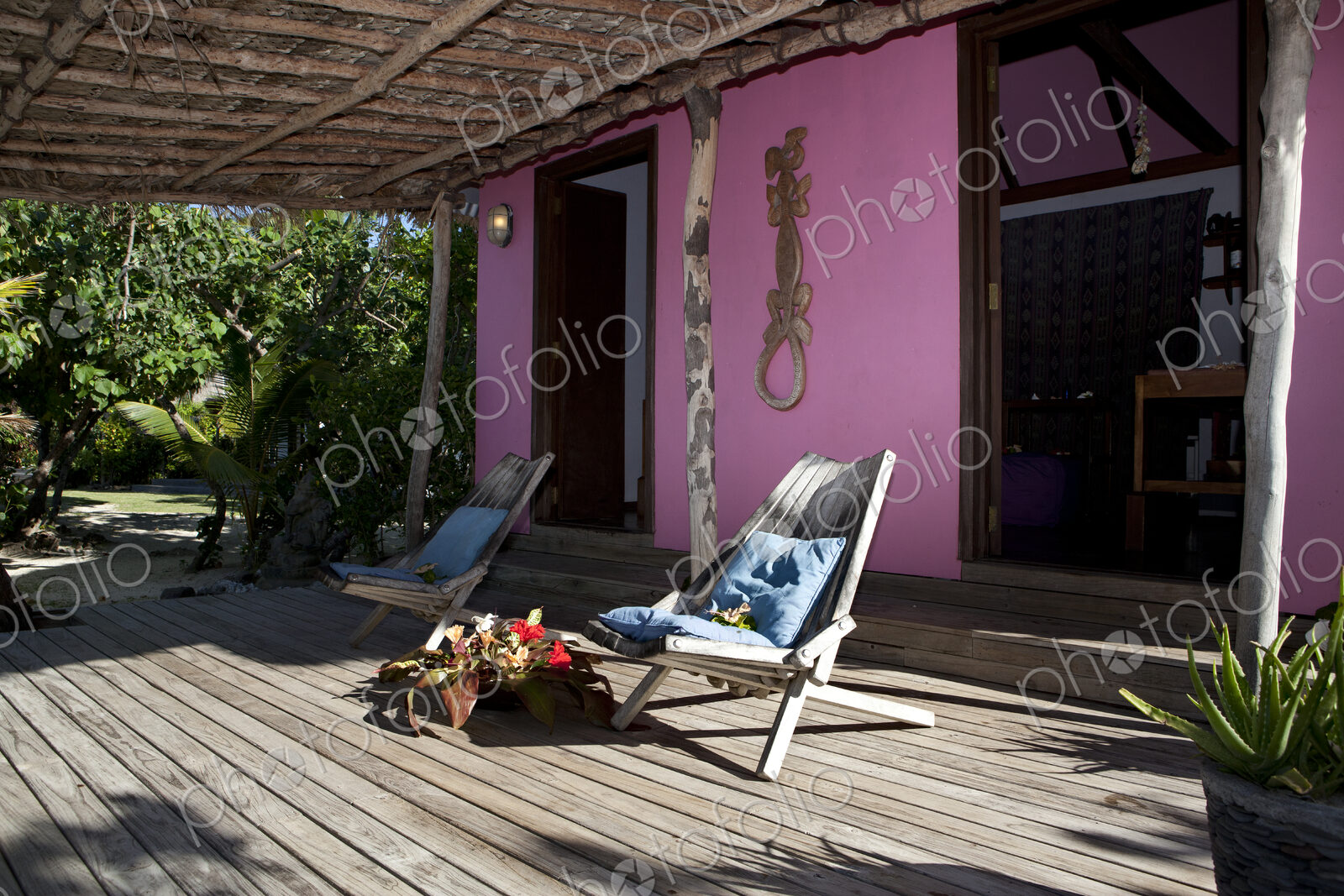 Deck Chairs On Wooden Deck