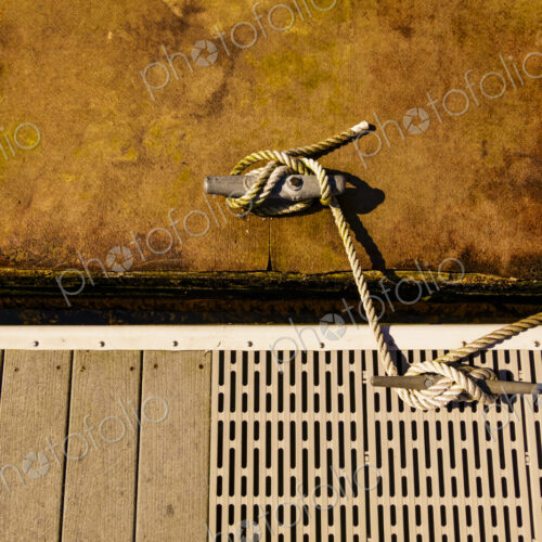 Deck cleat on dock, Hood Canal, WA, USA Deck cleat on dock, Hood Canal, WA, USA