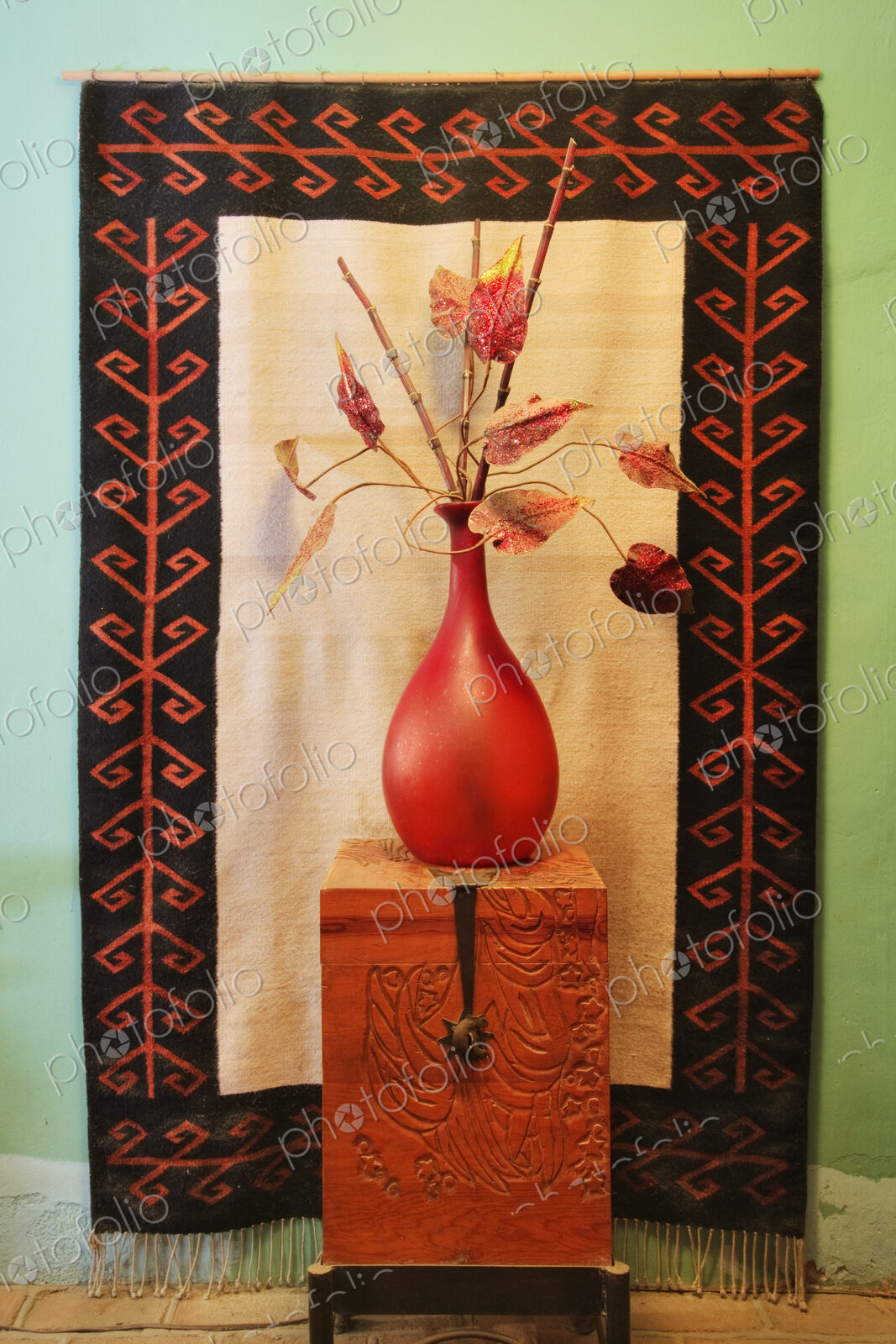 Decorative Vase on a Wooden Chest