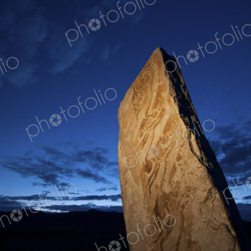 Deer stone marker, a standing stone with marks and inscriptions in Mongolia