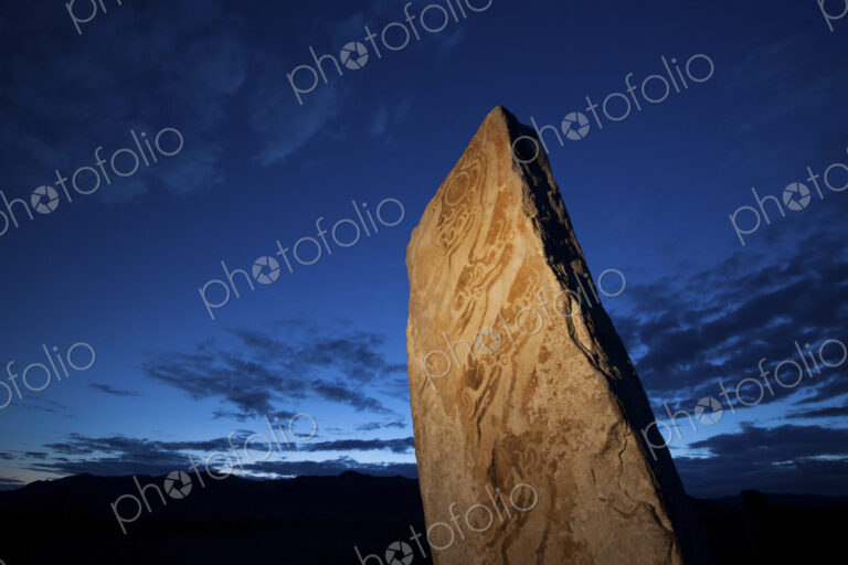 Deer stone marker, a standing stone with marks and inscriptions in Mongolia