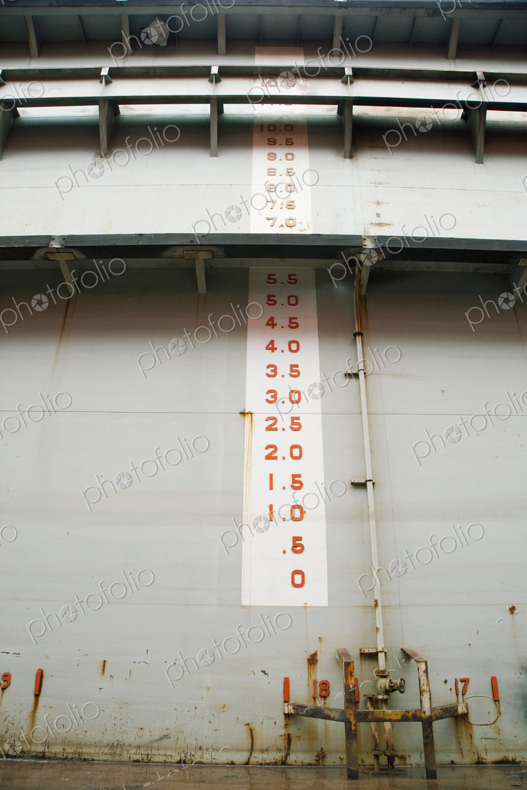Depth gauge on wall.